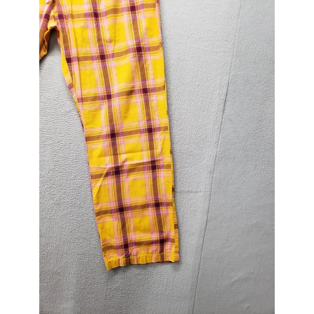Old Navy Women Pajama Pant XL Yellow Plaid 100% Cotton Drawstring High Rise City